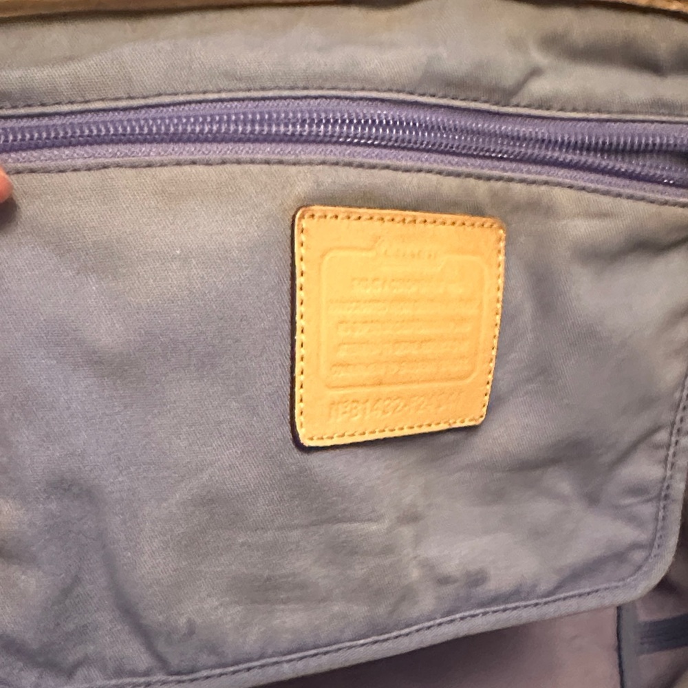 Project Coach Blue Leather Tote with Tan Accents/ handles are tan and yellow - Picture 13 of 16